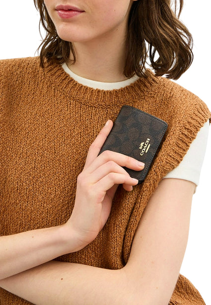 Coach Mini Wallet On A Chain In Signature Canvas - Walnut/Black
