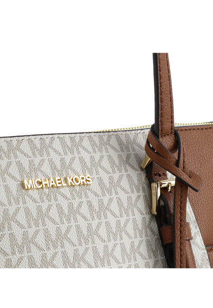 Michael Kors Charlotte Large Tote Bag In Signature - Vanilla/Brown