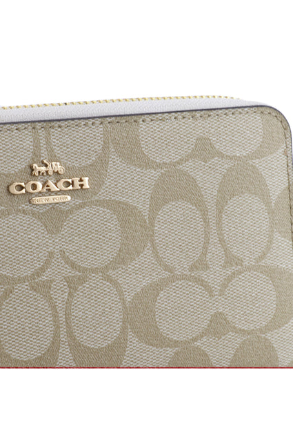 Coach Long Zip Around Wallet In Signature Canvas - Light Brown/White