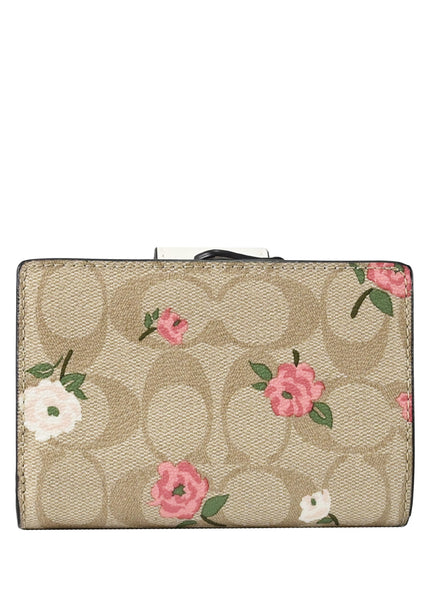 Coach Medium Corner Zip Wallet In Signature Canvas With Floral Print - Light Brown