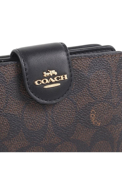 Coach Medium Corner Zip Wallet In Signature Canvas - Walnut/Black