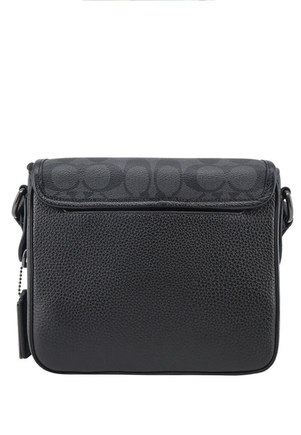 Coach Mens Sullivan Flap Crossbody Bag In Signature Canvas - Charcoal Black