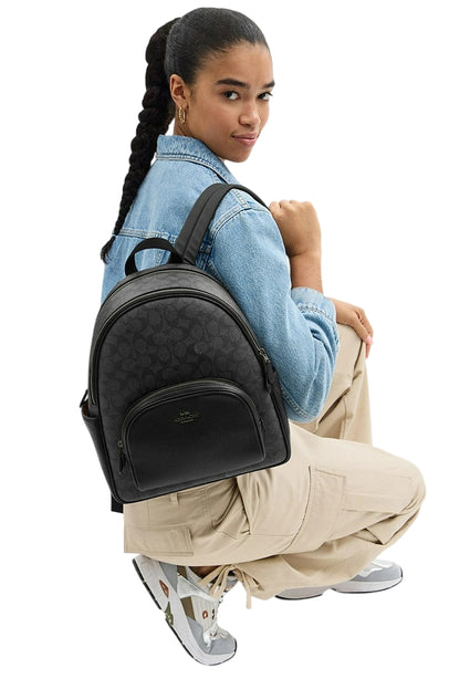 Coach Court Backpack In Blocked Signature Canvas - Charcoal Black
