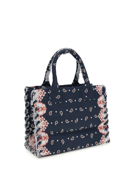 Pinko Canvas Tote Bag - Multicolor Blue-Antique Gold