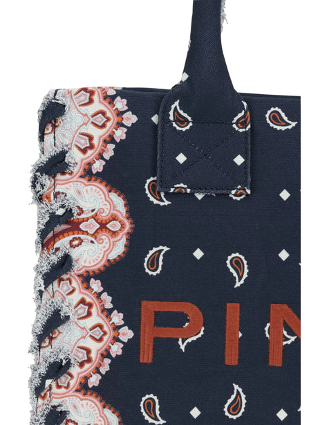 Pinko Canvas Tote Bag - Multicolor Blue-Antique Gold