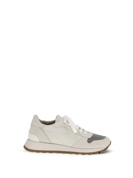 Brunello Cucinelli Precious Toe Sneakers in suede and techno fabric - Silver Birch