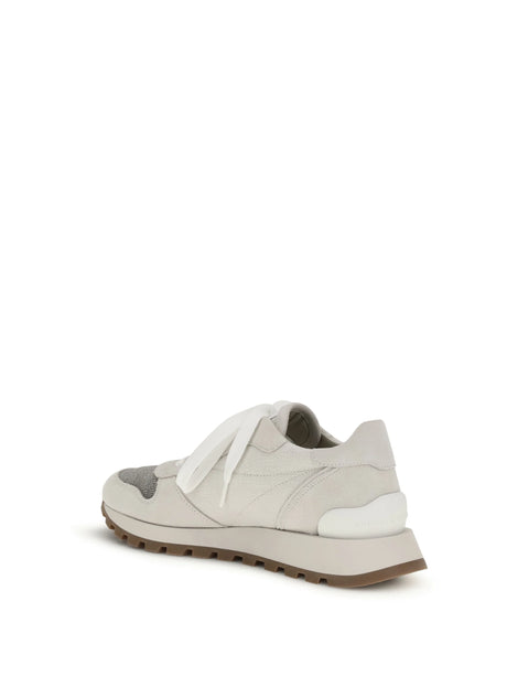 Brunello Cucinelli Precious Toe Sneakers in suede and techno fabric - Silver Birch