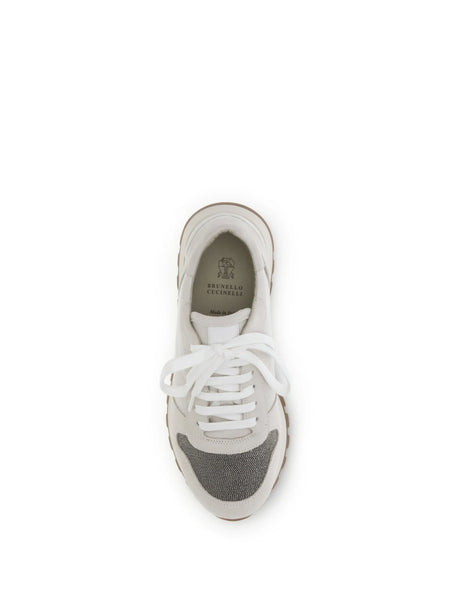 Brunello Cucinelli Precious Toe Sneakers in suede and techno fabric - Silver Birch