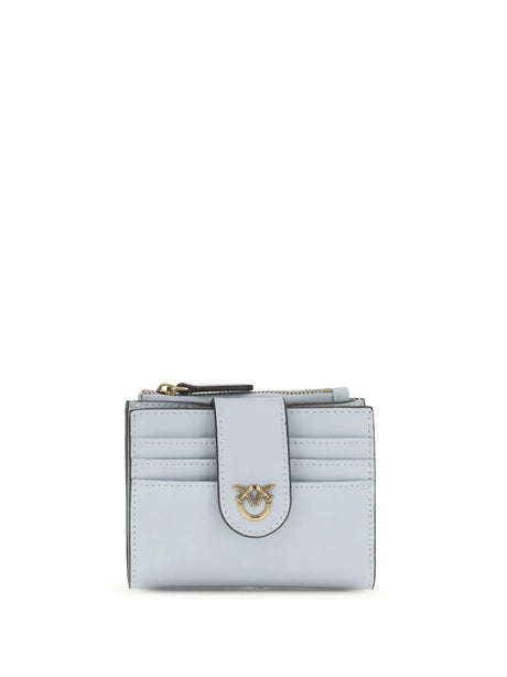 Pinko Wallet with logo - Light Blue Sky Blue-Antique Gold