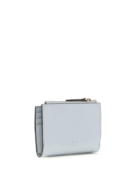 Pinko Wallet with logo - Light Blue Sky Blue-Antique Gold