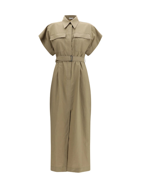 Brunello Cucinelli Pocket belted midi Dress - Earth Brown