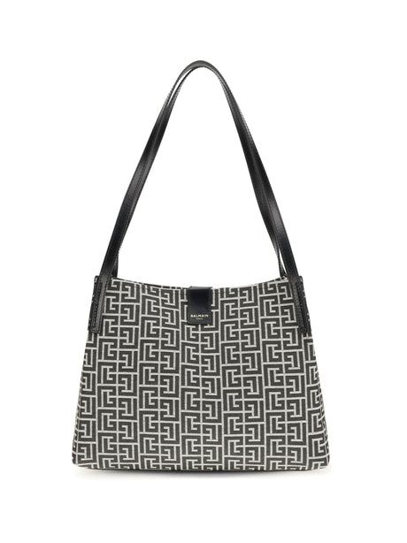 Balmain Jacquard and leather Tote Bag - Ivoire/Noir