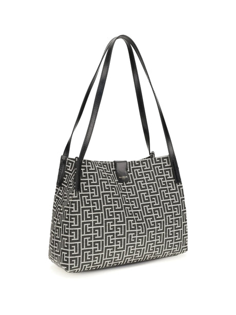 Balmain Jacquard and leather Tote Bag - Ivoire/Noir