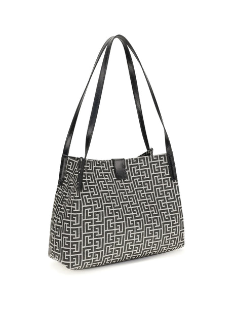 Balmain Jacquard and leather Tote Bag - Ivoire/Noir