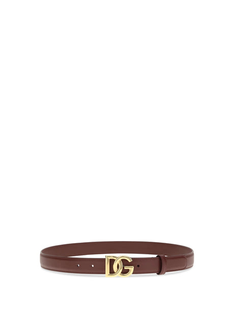 Dolce & Gabbana Calfskin Belt with DG logo - Burgundy