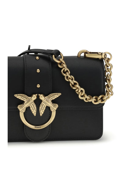 Pinko Love One small Shoulder Bag - Black-Antique Gold