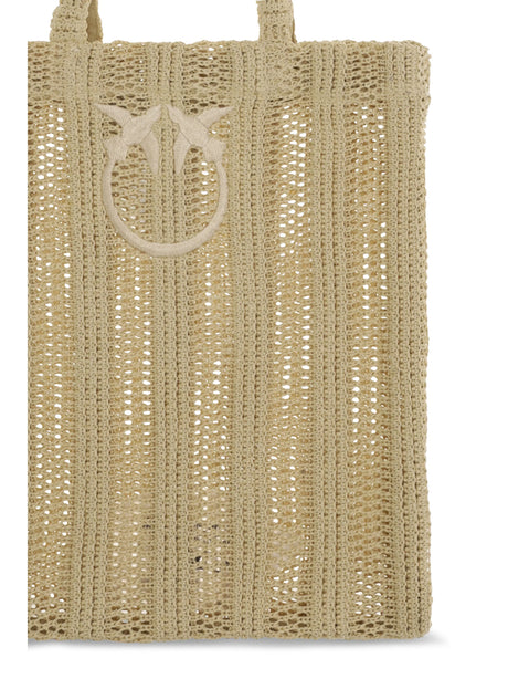 Pinko Medium Easy Tote Bag in raffia - Yellow Pastinaca