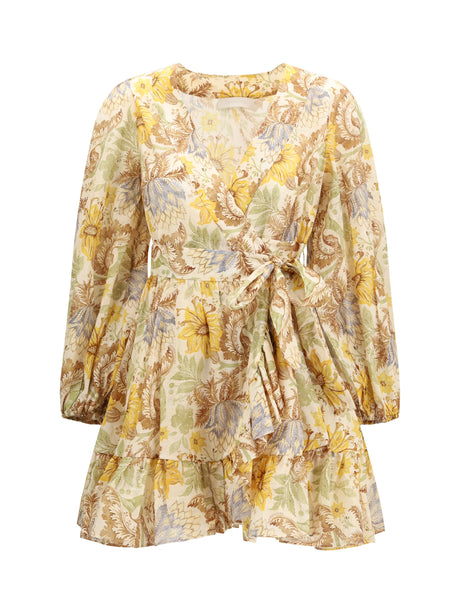 Zimmermann Daylight wrap mini Dress - Stamp-Floral-Cream