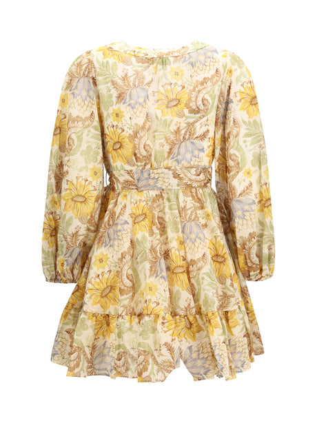 Zimmermann Daylight wrap mini Dress - Stamp-Floral-Cream
