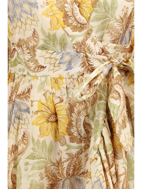 Zimmermann Daylight wrap mini Dress - Stamp-Floral-Cream