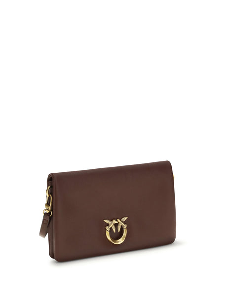 Pinko Love Click Soft Horizontal mini Shoulder Bag - Burgundy Wine-Antique Gold