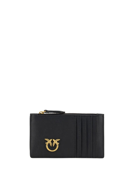Pinko Leather Card Holder - Black-Antique Gold