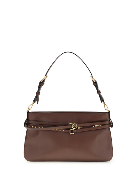 Pinko Leather Shoulder Bag - Burgundy Wine-Antique Gold