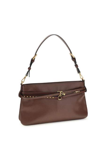 Pinko Leather Shoulder Bag - Burgundy Wine-Antique Gold