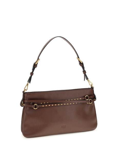 Pinko Leather Shoulder Bag - Burgundy Wine-Antique Gold