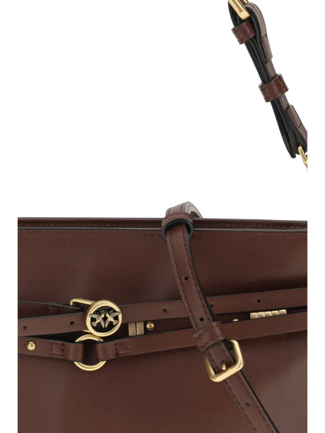 Pinko Leather Shoulder Bag - Burgundy Wine-Antique Gold