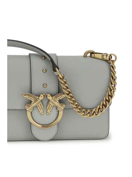 Pinko Love One small Shoulder Bag - Grey Pearl-Antique Gold