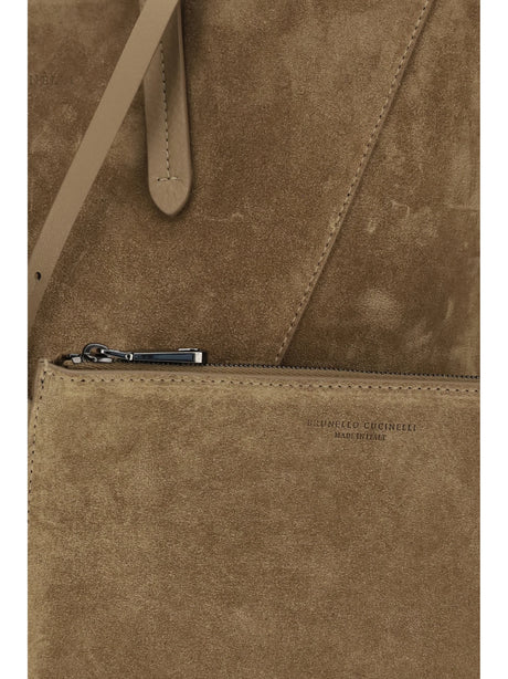 Brunello Cucinelli Suede BC Tote Bag - Sesamo