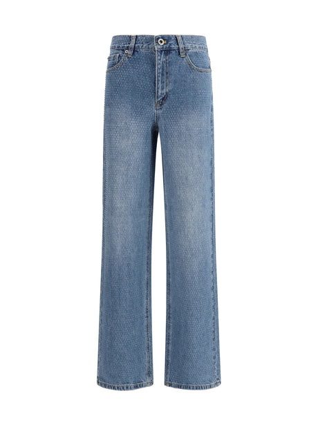 Self-Portrait Straight-leg Jeans with all-over rhinestones - Blue
