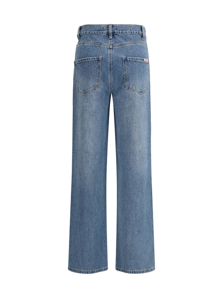 Self-Portrait Straight-leg Jeans with all-over rhinestones - Blue