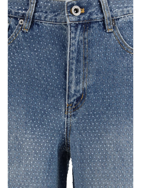 Self-Portrait Straight-leg Jeans with all-over rhinestones - Blue