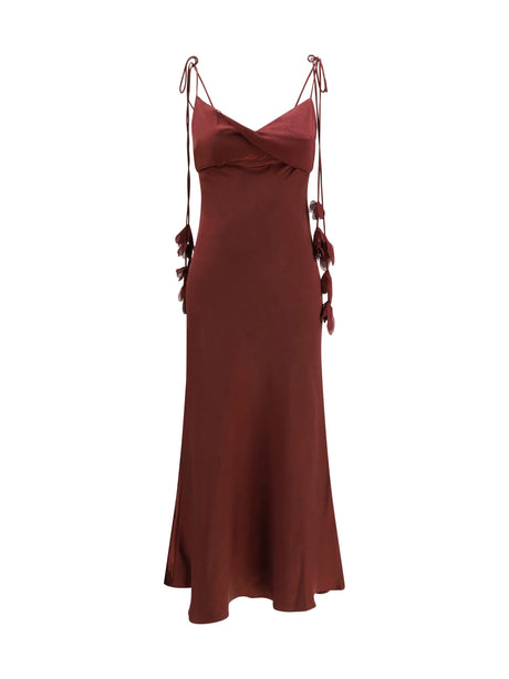 Self-Portrait Satin flower midi Dress - Burgundy