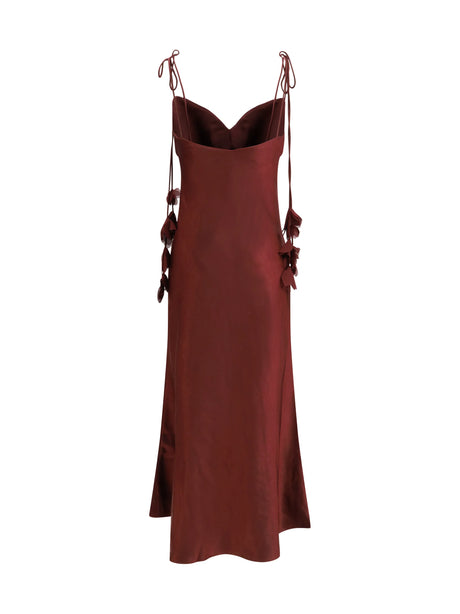 Self-Portrait Satin flower midi Dress - Burgundy