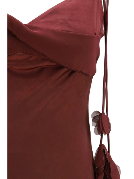 Self-Portrait Satin flower midi Dress - Burgundy