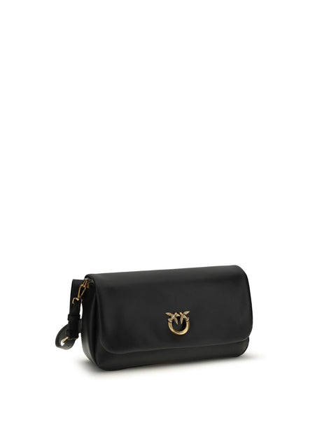 Pinko Baguette Soft Shoulder Bag - Black-Antique Gold