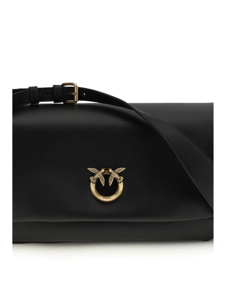 Pinko Baguette Soft Shoulder Bag - Black-Antique Gold