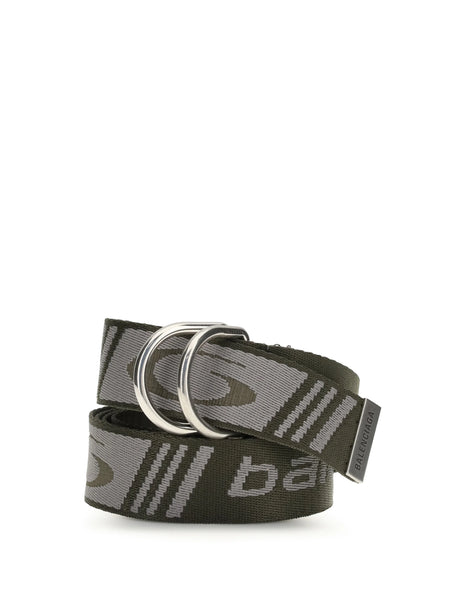 Balenciaga D Ring Belt in jacquard canvas - Khaki/Grey
