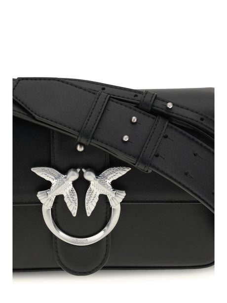 Pinko Mini Love Shoulder Bag - Black Limousine - Matt Silver
