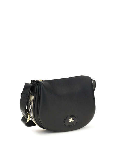 Burberry Embossed leather Shoulder Bag with logo patch - Black