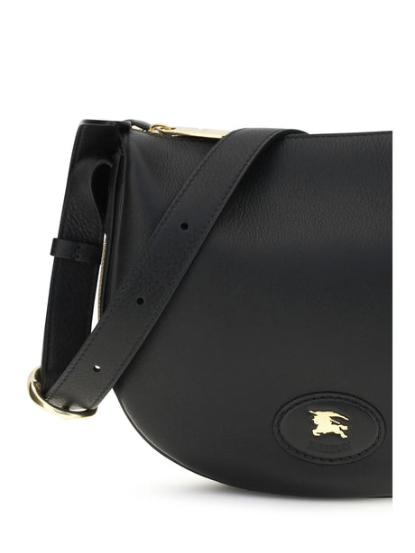 Burberry Embossed leather Shoulder Bag with logo patch - Black