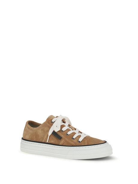 Brunello Cucinelli Shiny Tab suede Sneakers - Bisque