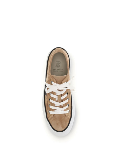 Brunello Cucinelli Shiny Tab suede Sneakers - Bisque