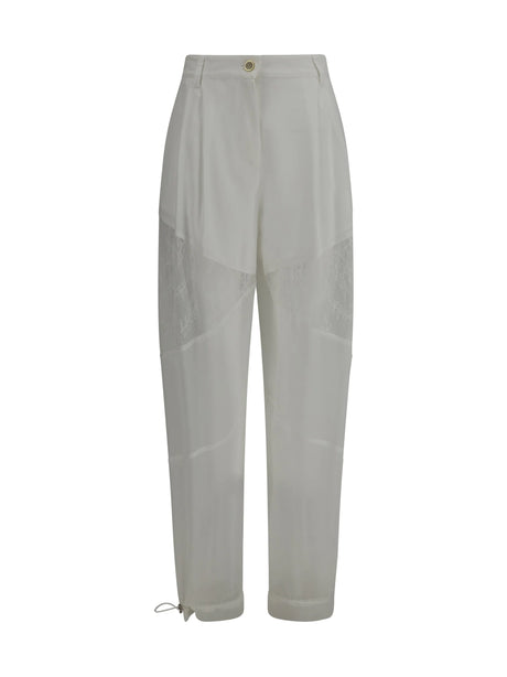 Pinko Nacy Pants with lace inserts - White-Biancaneve