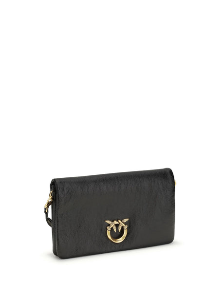 Pinko Love Click Soft Horizontal mini Shoulder Bag - Black-Antique Gold