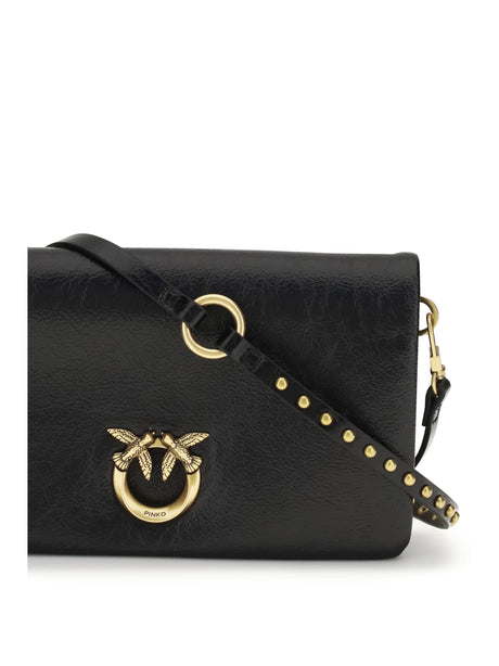Pinko Love Click Soft Horizontal mini Shoulder Bag - Black-Antique Gold