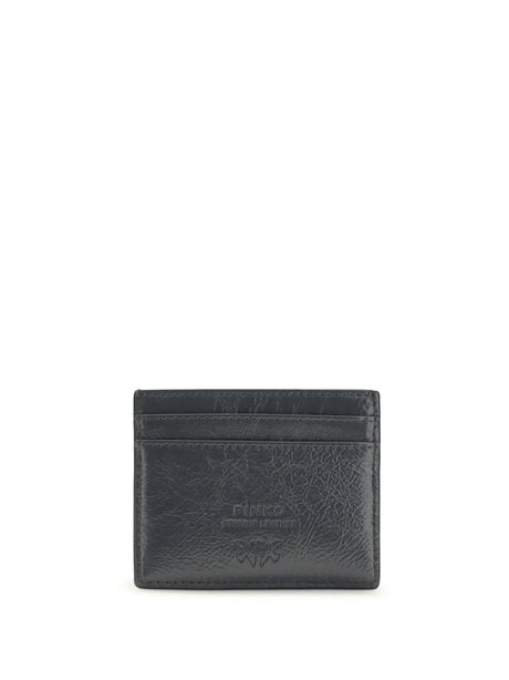 Pinko Shiny leather Card Holder - Grey Asfalto-Gold Mordore'